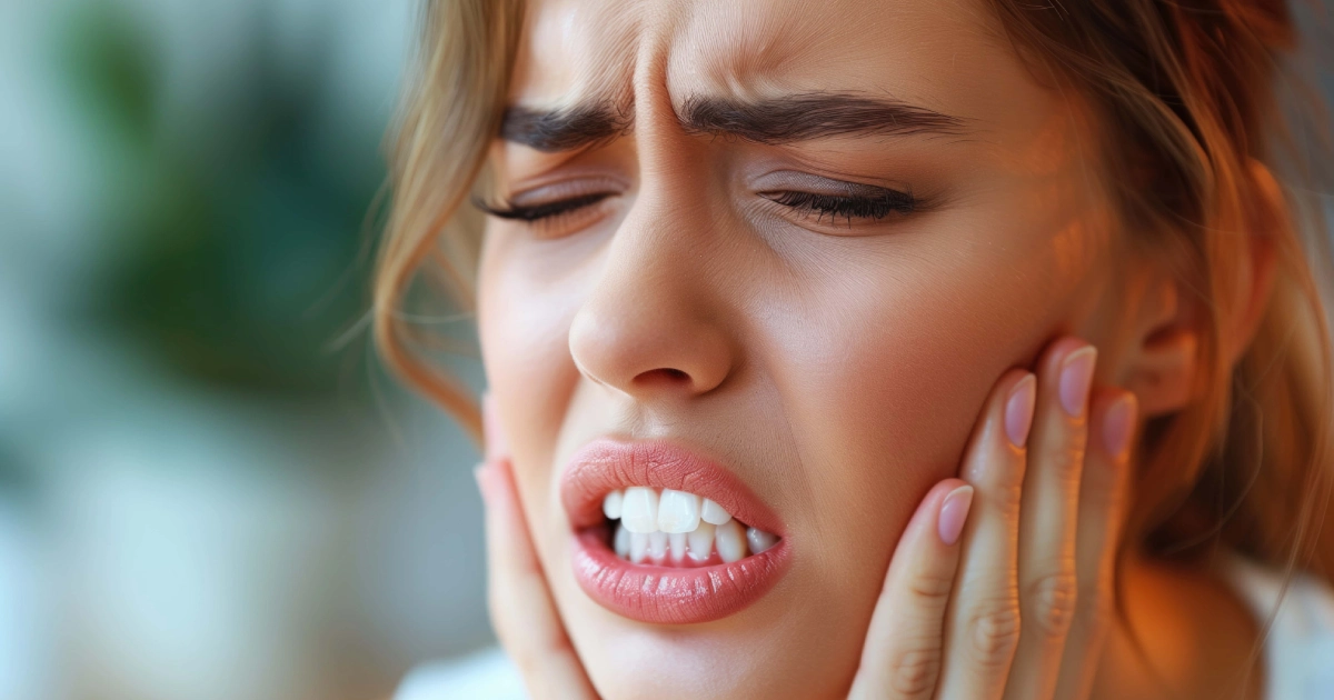 Woman with tooth pain holding her cheek, showing gum disease symptoms and need for periodontal treatment & Gum Disease Care in Phoenix, AZ.