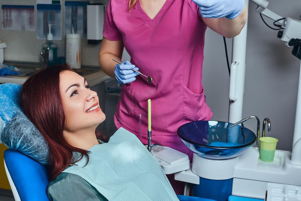 A patient in a dentist's office receiving treatment