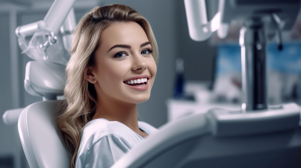 A smiling woman with perfect teeth after a cosmetic dentistry procedure